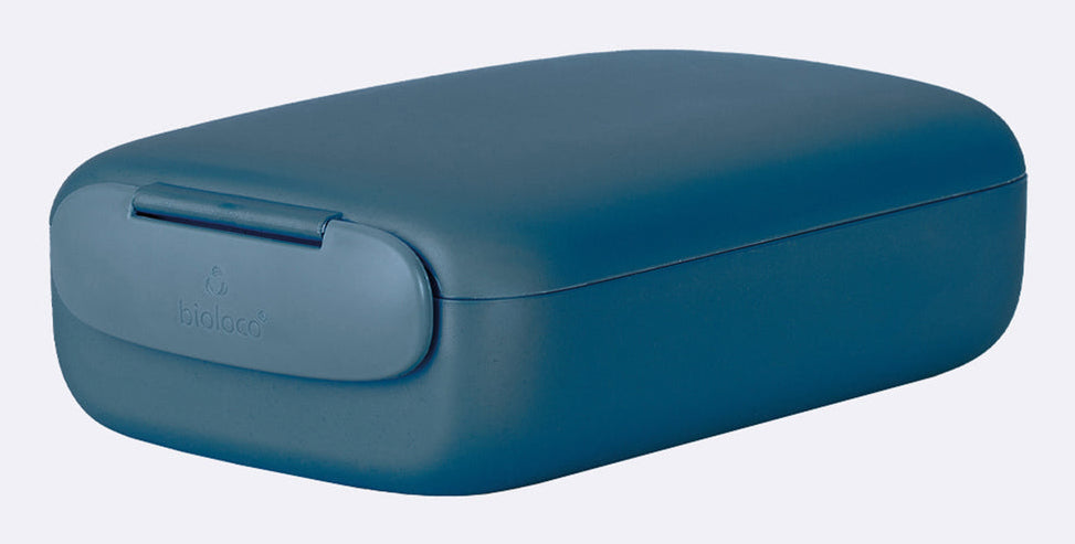 BioLoco Lunchbox, 13 × 19,5 × 6 cm, Polymilchsäure (PLA)/Silikon, blaugrau