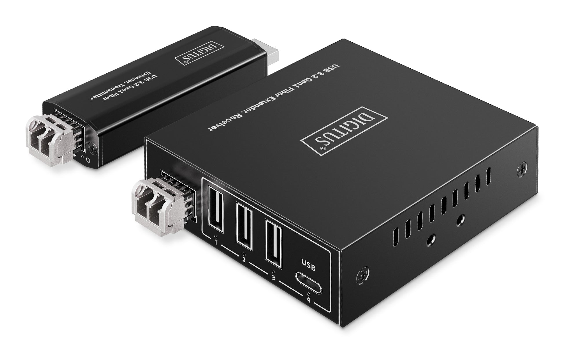 Digitus USB-Extender über Glasfaser – USB 3.2 Gen 1 (5 Gbit/s), 300 m, 3× USB-A + 1× USB-C, für USB-Geräte