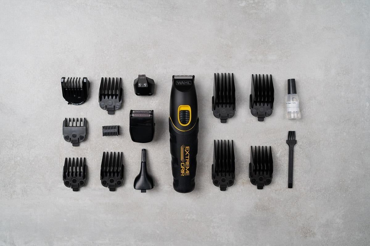 Wahl Multifunktionstrimmer Extreme Grip – 240 min Akkulaufzeit, 10 Kämme – Schwarz, Edelstahlmesser