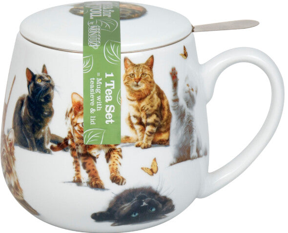 Könitz Porzellan Könitz Teetasse Tea for You Samtpfoten – 400 ml, Ø 8,1 cm, H 9,1 cm, Porzellan, mit Deckel, spülmaschinenfest
