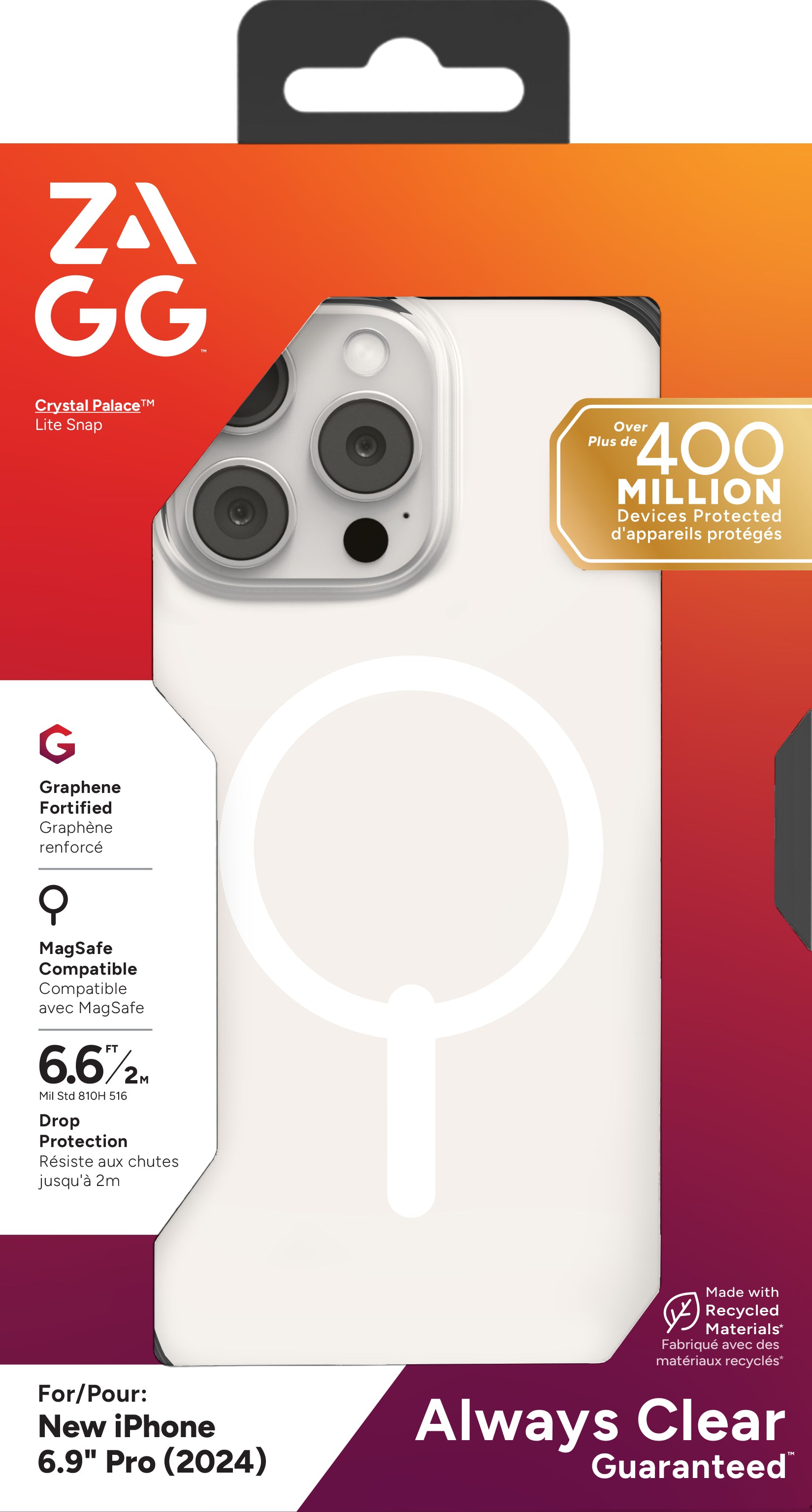 ZAGG Backcover CrystalPal Lite – für Apple iPhone 16 Pro Max – transparent – Snap-/Lock-Verschluss