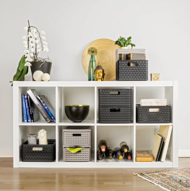 Rotho Country Aufbewahrungskorb 18 l (ohne Deckel) – Kunststoff – Anthrazit – mit Griffen – 278 × 191 × 368 mm