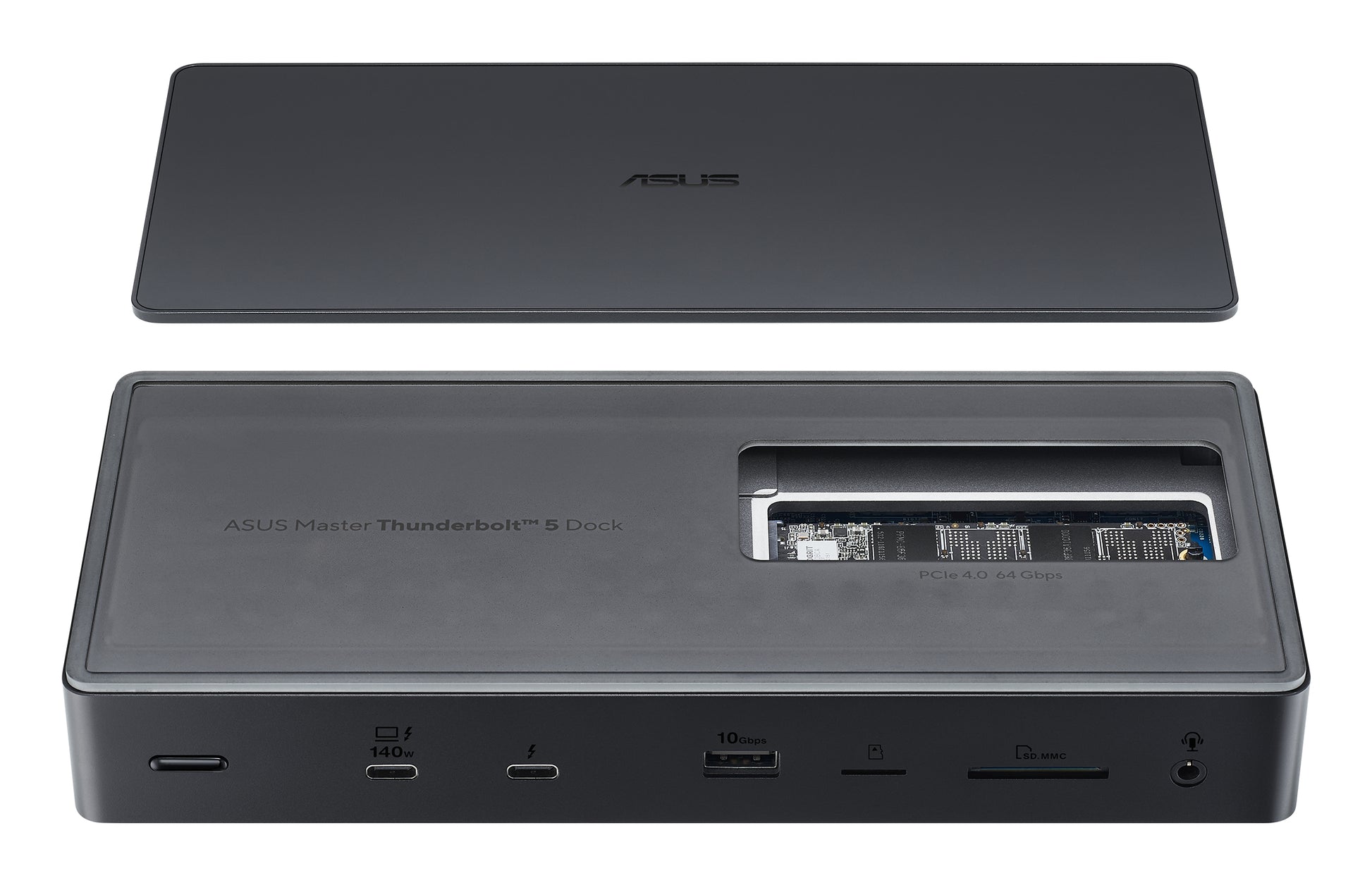 ASUS DC510 Thunderbolt-Hub – Thunderbolt 5, 4× USB-A, 140 W PD, 2,5GbE, SD/microSD, 3,5 mm Audio, TB5 × 3