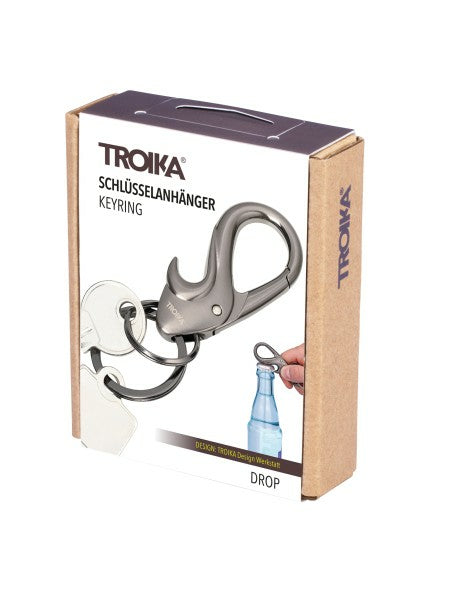 TROIKA Multitool-Schlüsselanhänger Drop – Flaschenöffner, mit Karabiner, Metall/Chrom, Grau