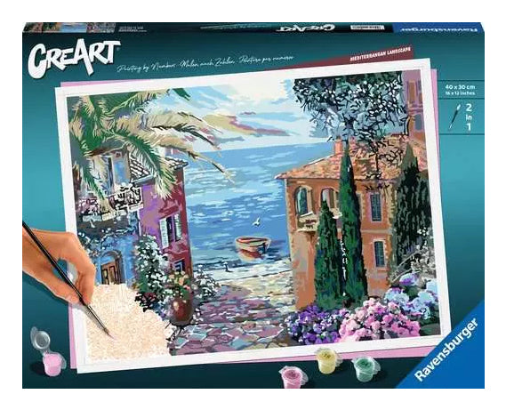 Ravensburger Malen-nach-Zahlen-Set – Mediterrane Landschaft – 30 × 40,1 cm – ab 12 Jahren