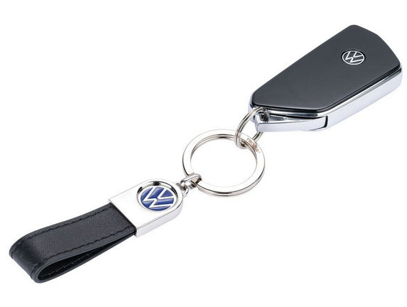 TROIKA Schlüsselanhänger VW Lederschlaufe – Leder/Metall, Schwarz, 115 × 35 × 7 mm, 6er-Pack