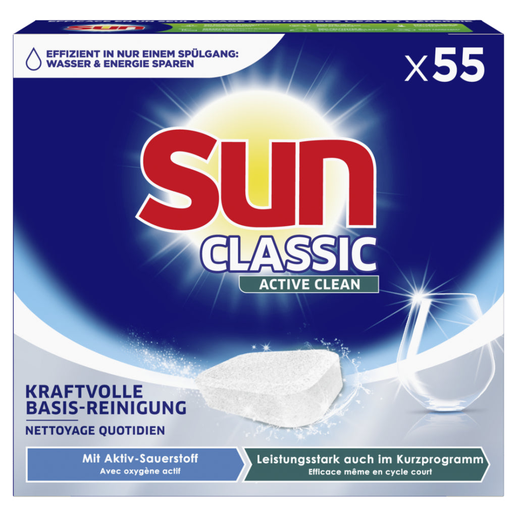 Sun Classic Active Clean Spülmaschinentabs duftneutral – für Geschirrspüler – 55 Tabs