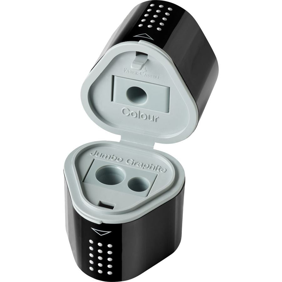 Faber-Castell Grip 2001 Dreifach-Spitzdose – für Standard-, Jumbo- und Buntstifte – Schwarz
