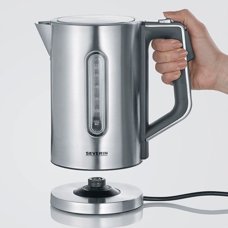 Severin Wasserkocher – 1,7 l, mit Temperaturwahl, Warmhaltefunktion, Edelstahl, Schwarz, WK 3418