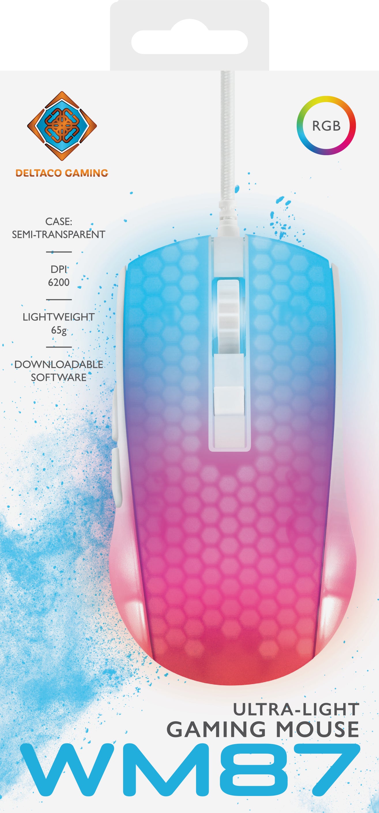 Deltaco Gaming DM310 – Gaming-Maus – Kabelgebunden (USB‑A), 6200 DPI, RGB-Beleuchtung, rechts, Weiss