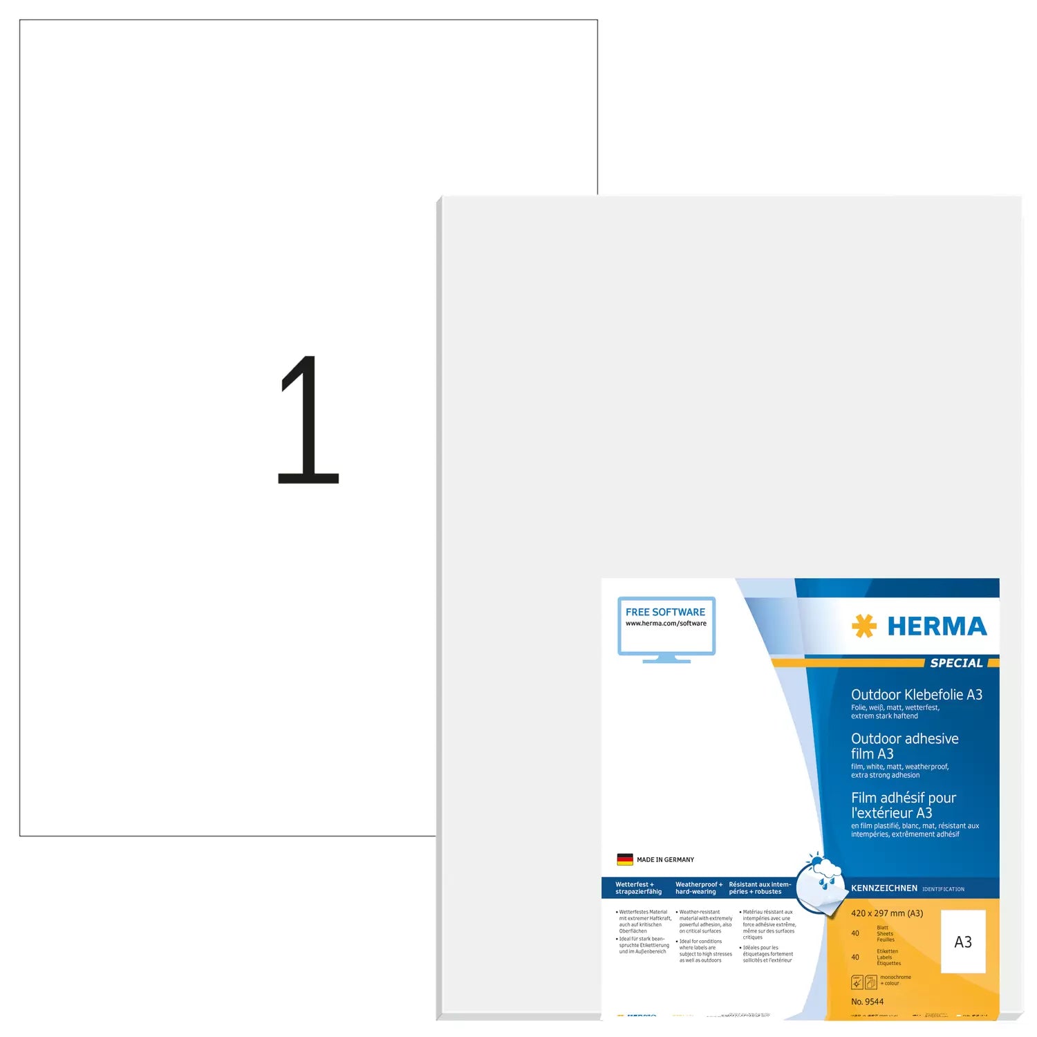 HERMA Wetterfeste Etiketten, 297 mm × 420 mm, weiss, Polyethylen, selbstklebend, 40 Blatt