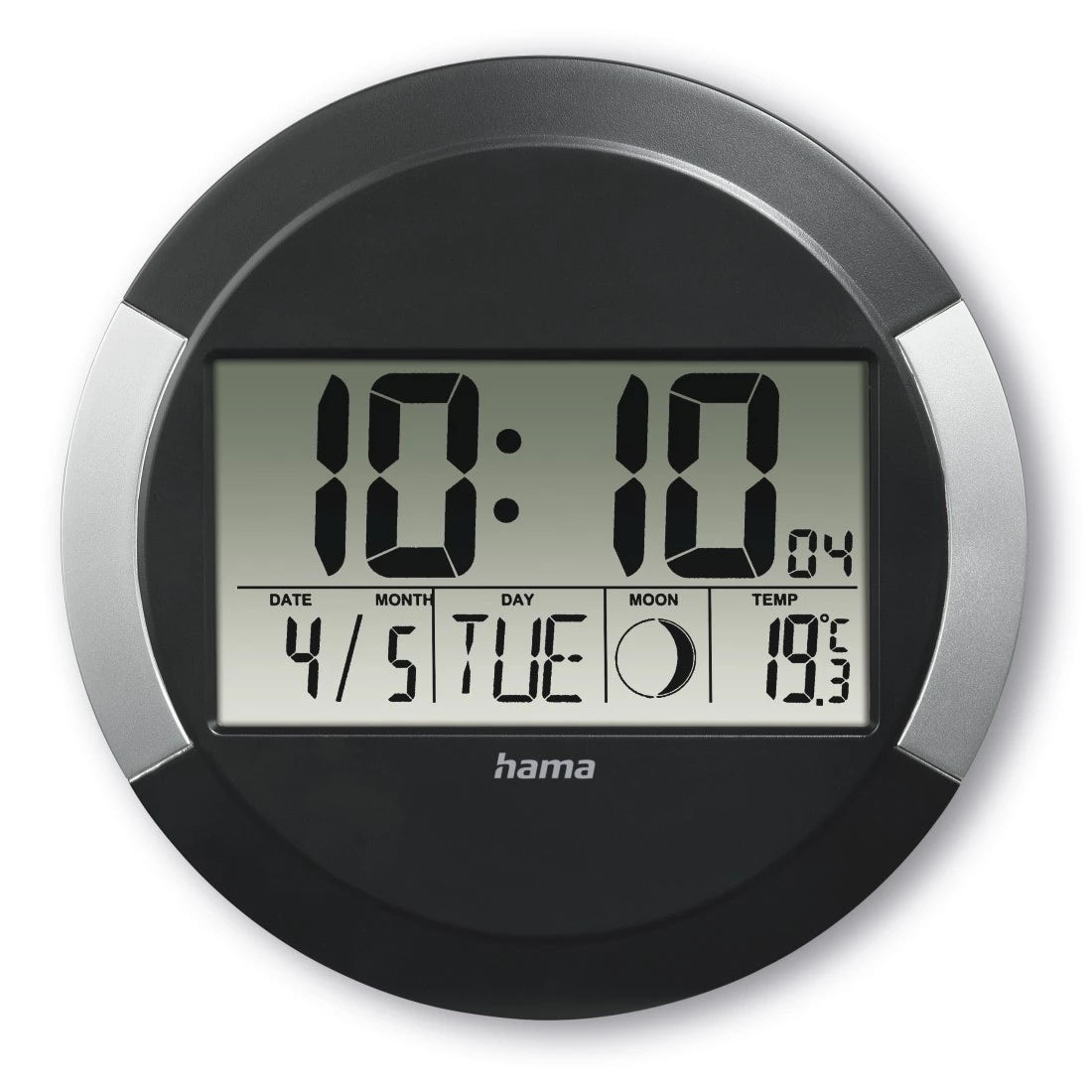 Hama Ischia Wanduhr – Digital, Funk, Thermometer, Ø 24,5 cm, Schwarz, Kunststoff