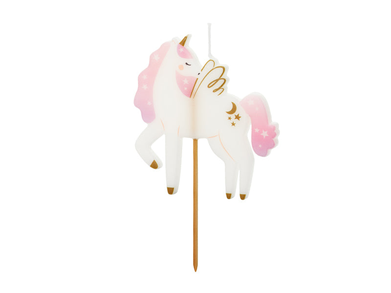 PartyDeco Geburtstagskerze Einhorn – Pink, Weiss – 9 cm – 1 Stk