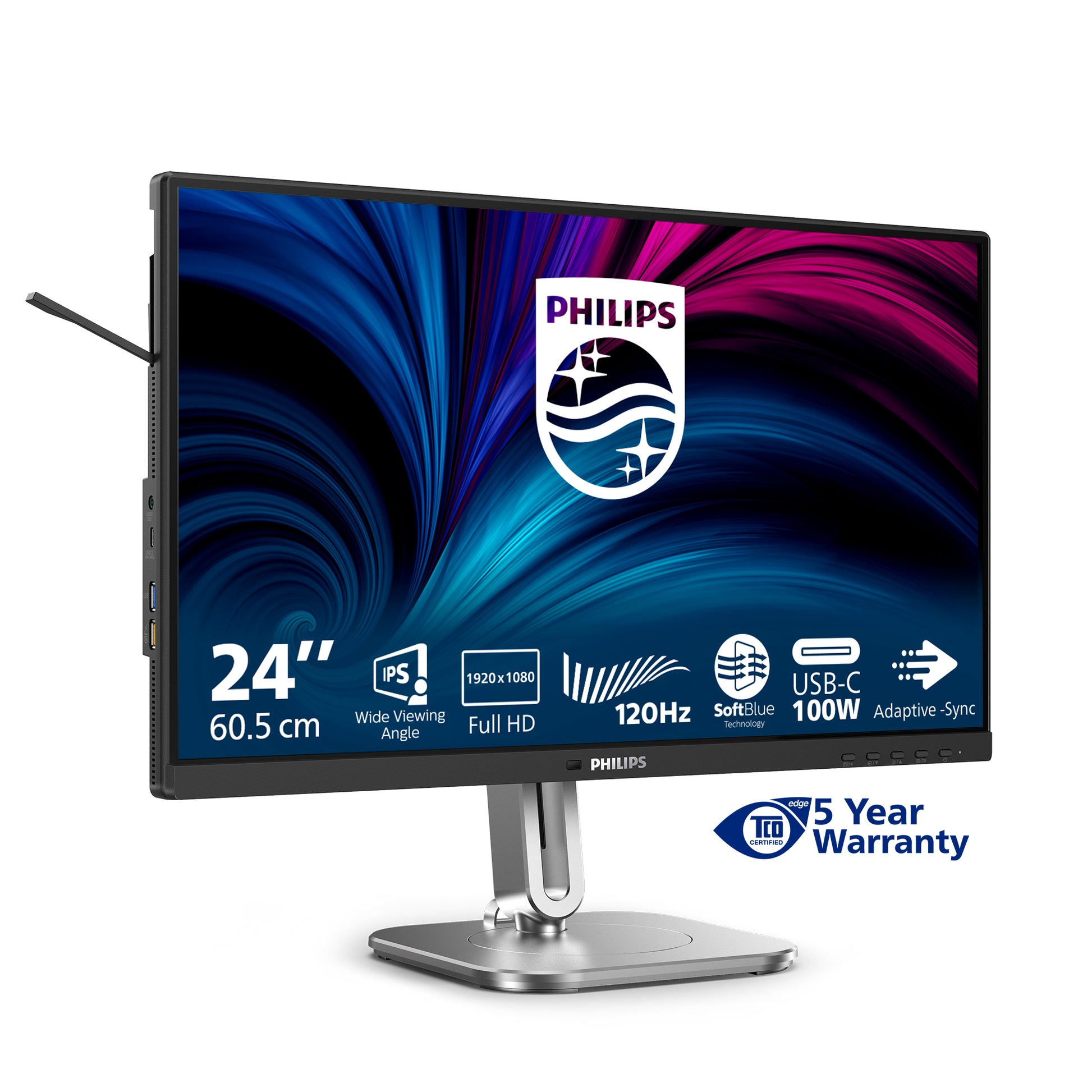 Philips 24B2U4301/00 – Monitor, 23,8", 300 cd/m², höhenverstellbar, USB-Hub, Lautsprecher, Daisy Chain, Grau