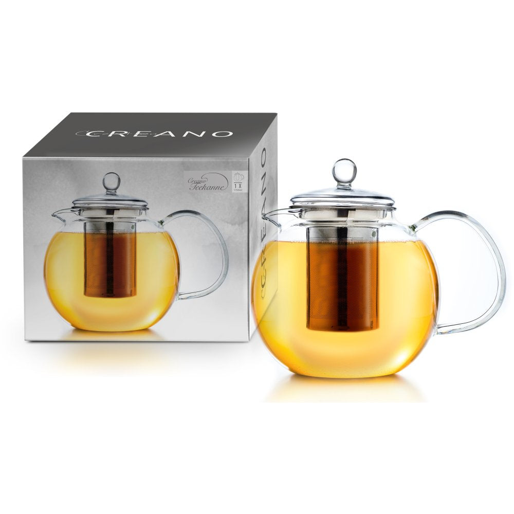 Creano 057-e – Teekanne, 1,7 l, Borosilikatglas/Edelstahl, Edelstahl-Teesieb