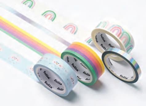Folia Washi-Tape-Set mit Heissfolienveredelung – sortiert – 5 mm × 5 m, 3 × 15 mm × 5 m – 4 Rollen