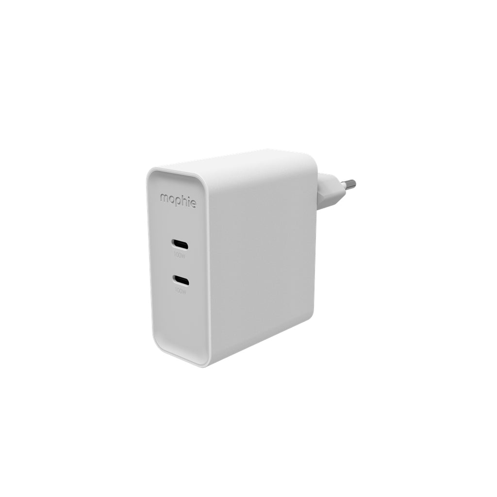 mophie Speedport 100 USB-Wandladegerät 100 W – USB-C×2 – PD, GaN, EU-Stecker (Typ C) – Weiss