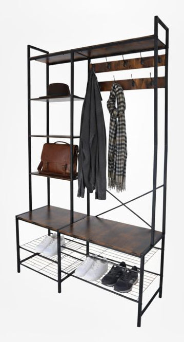 Relaxdays Garderobenständer – Stahl/MDF, Schwarz/Dunkelbraun, 120 × 40 × 190 cm