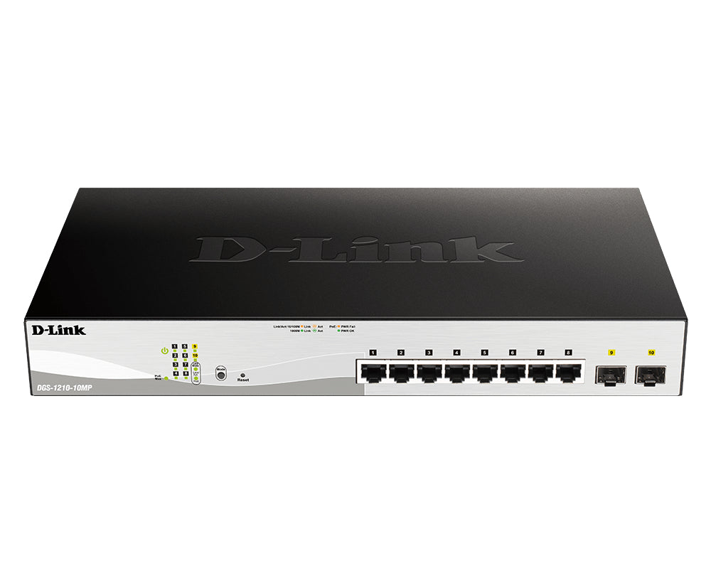 D-Link DGS-1210-10MP/E – Managed Switch – 8×GbE, 2×SFP, L2, PoE+ 130 W, 19" Rack