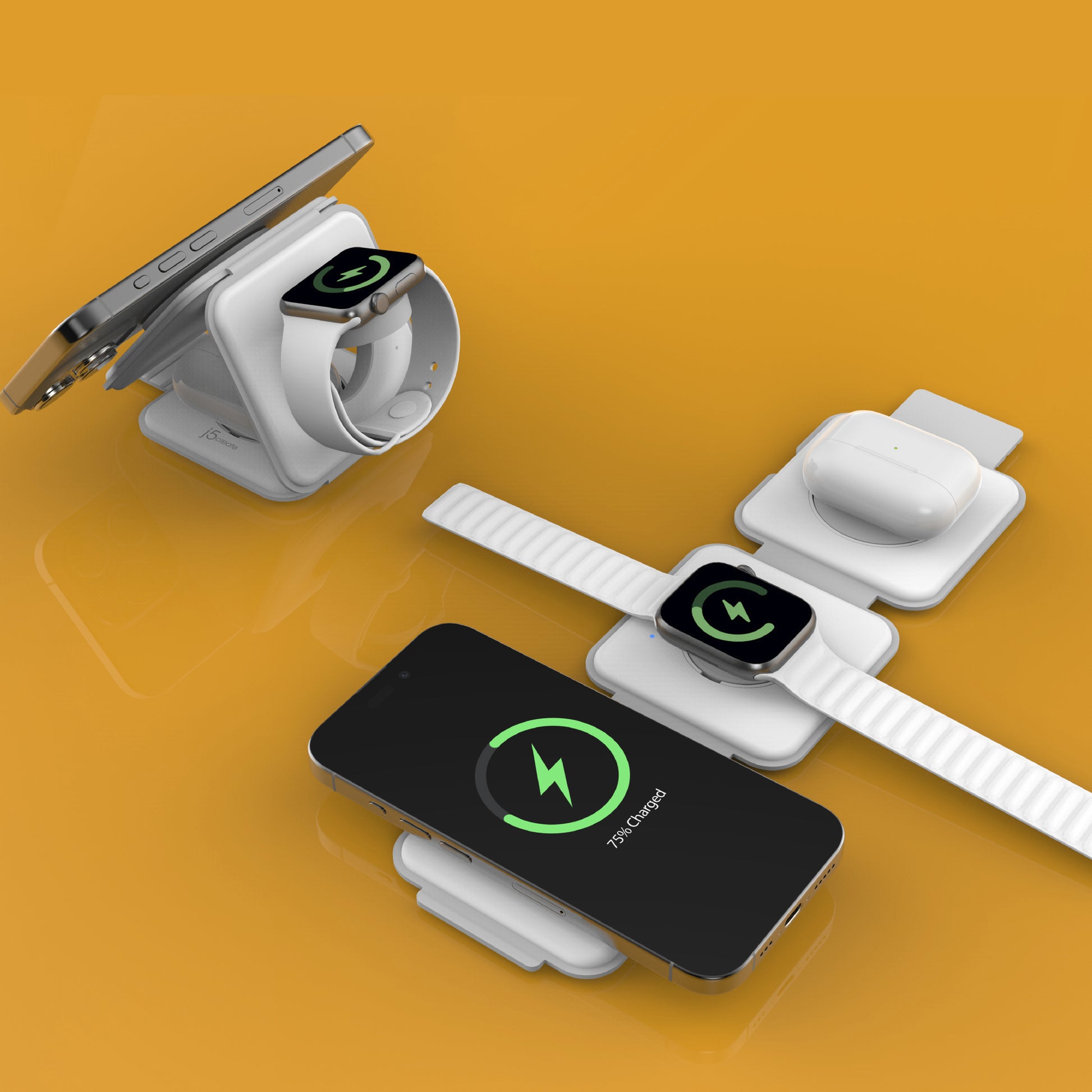 j5create QI2 Ladestation – Qi, magnetisch, kabellos – für Smartphones, Smartwatch, True-Wireless-Kopfhörer