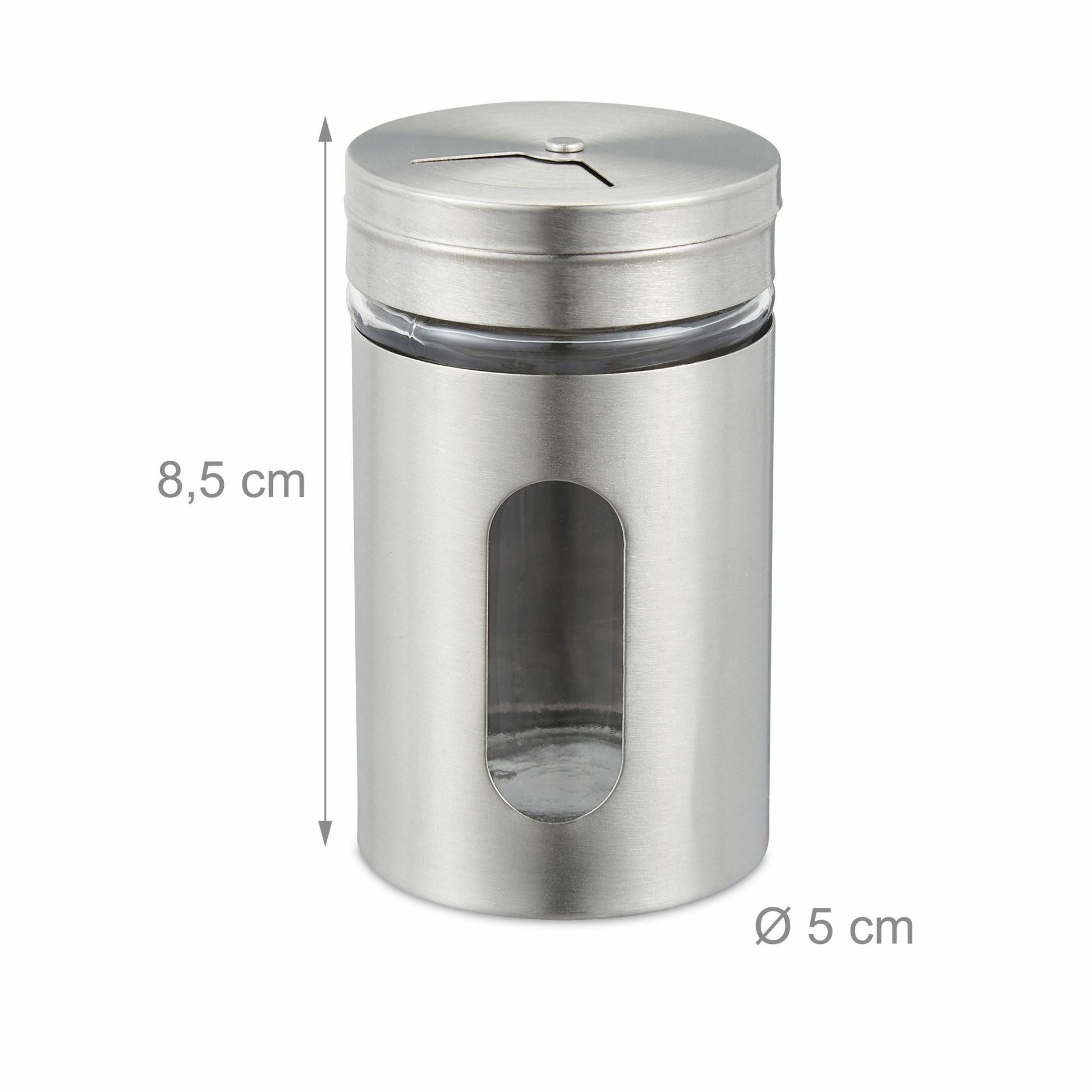 Relaxdays Streudose 80 ml, Glas/Kunststoff/Edelstahl, transparent/silber, 12 Stk.