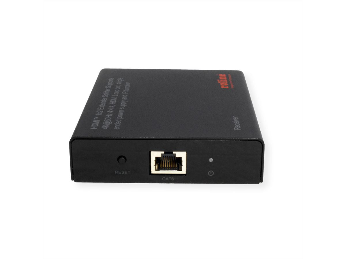 ROLINE HDMI Extender und Splitter – 4K (3840 × 2160) @ 60 Hz, 1 zu 2 HDMI, bis 70 m, HDR10/HLG – Schwarz