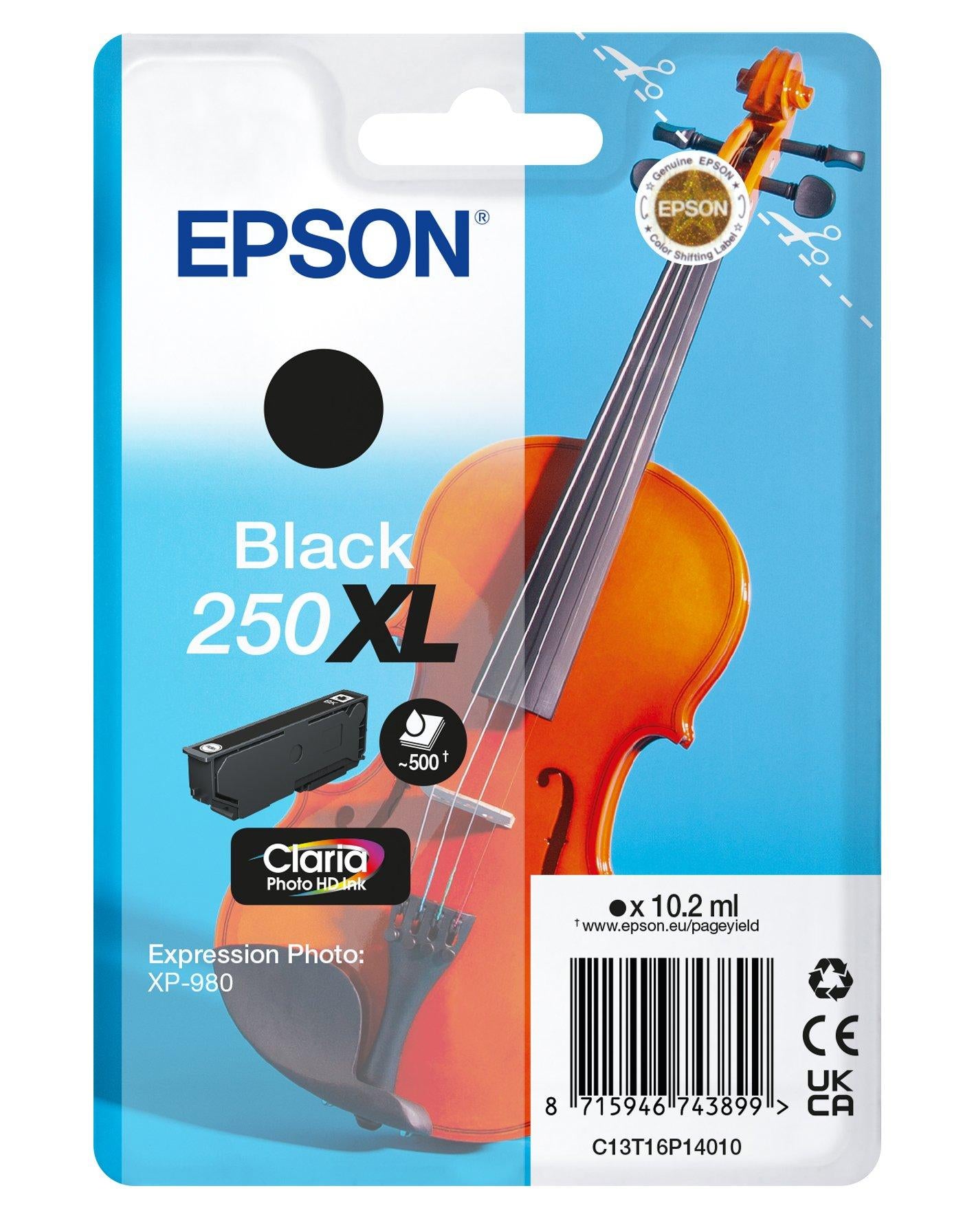 Epson 250XL Schwarze Tintenpatrone (Original) – 10,2 ml – für Expression Photo XP-980