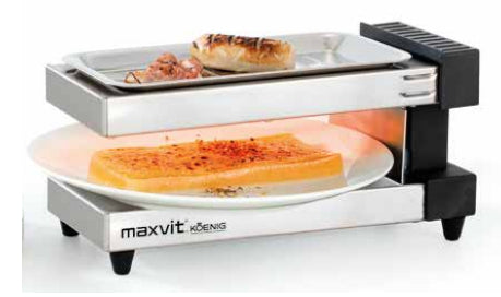 Koenig Tellerraclette Maxvit B02245 – 2 Personen, Druckguss-Grillplatte, 350 W – Schwarz/Edelstahl