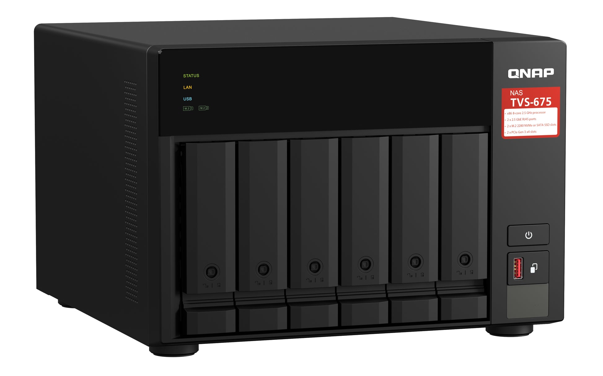 QNAP TVS-675 – 6-Bay Tower NAS – ZhaoXin KX-U6580, 8 GB RAM, 2,5GbE, QuTS hero
