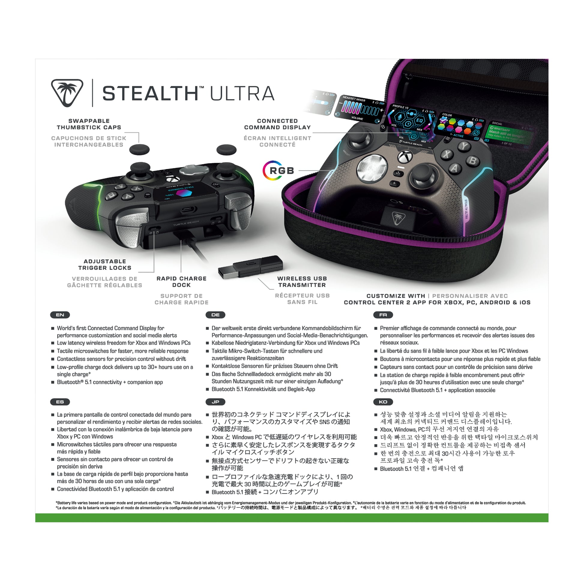 Turtle Beach Stealth Ultra – Gamepad – USB + RF + Bluetooth, Eingebautes Display, für Xbox & PC