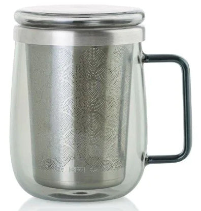 AdHoc Tasse Yuna – 560 ml, Ø 9,0 cm, H 12,5 cm, Glas, Transparent, mit Deckel, doppelwandig, mit Teefilter