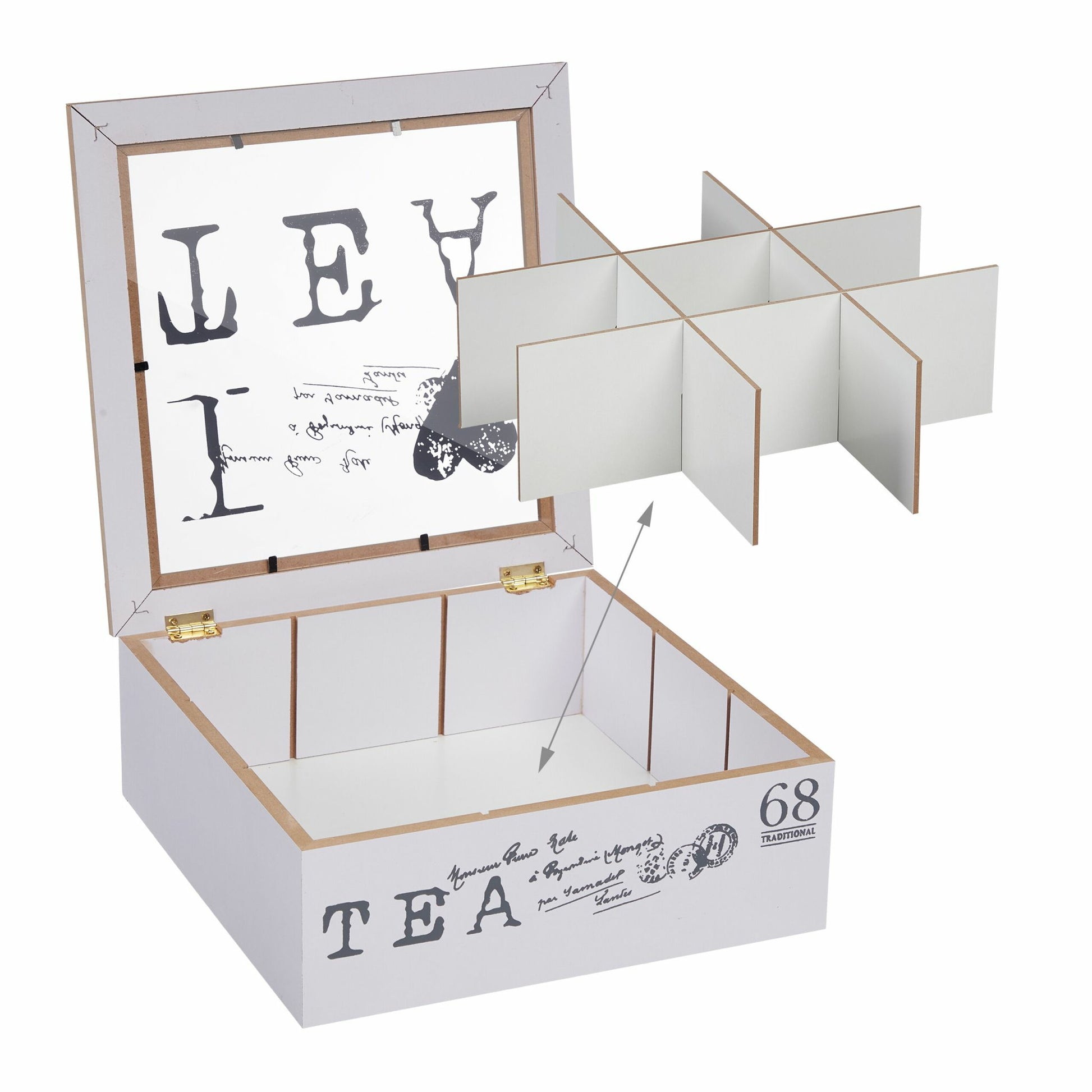 Relaxdays Teebeutelbox Acryl/MDF, 9 Fächer, 25 × 25 × 9 cm, Grau/Weiss