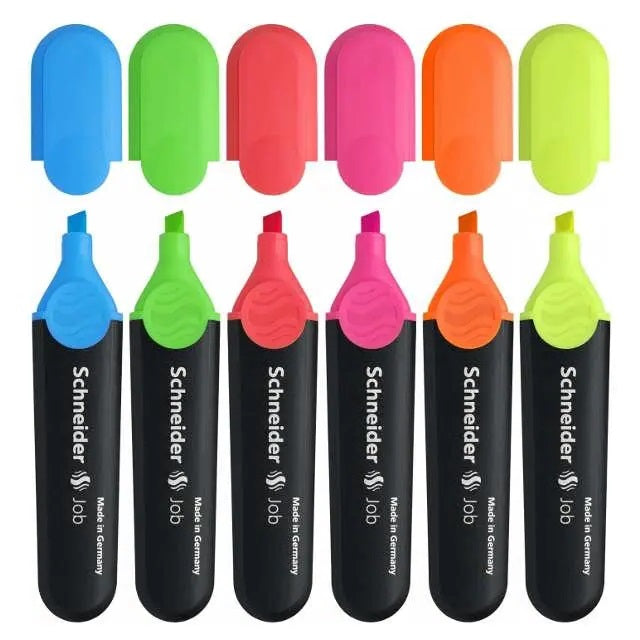 Schneider AG SCHNEIDER Textmarker – 6er Set, Farben: Blau/Grün/Orange …, Keilspitze 1–5 mm