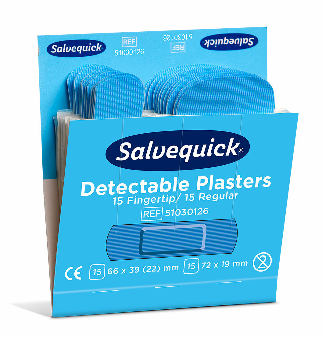 Cederroth Salvequick Fingerkuppen-Pflaster Nachfüllpackung – detektierbar – sortiert – 6 × 30 Stk.