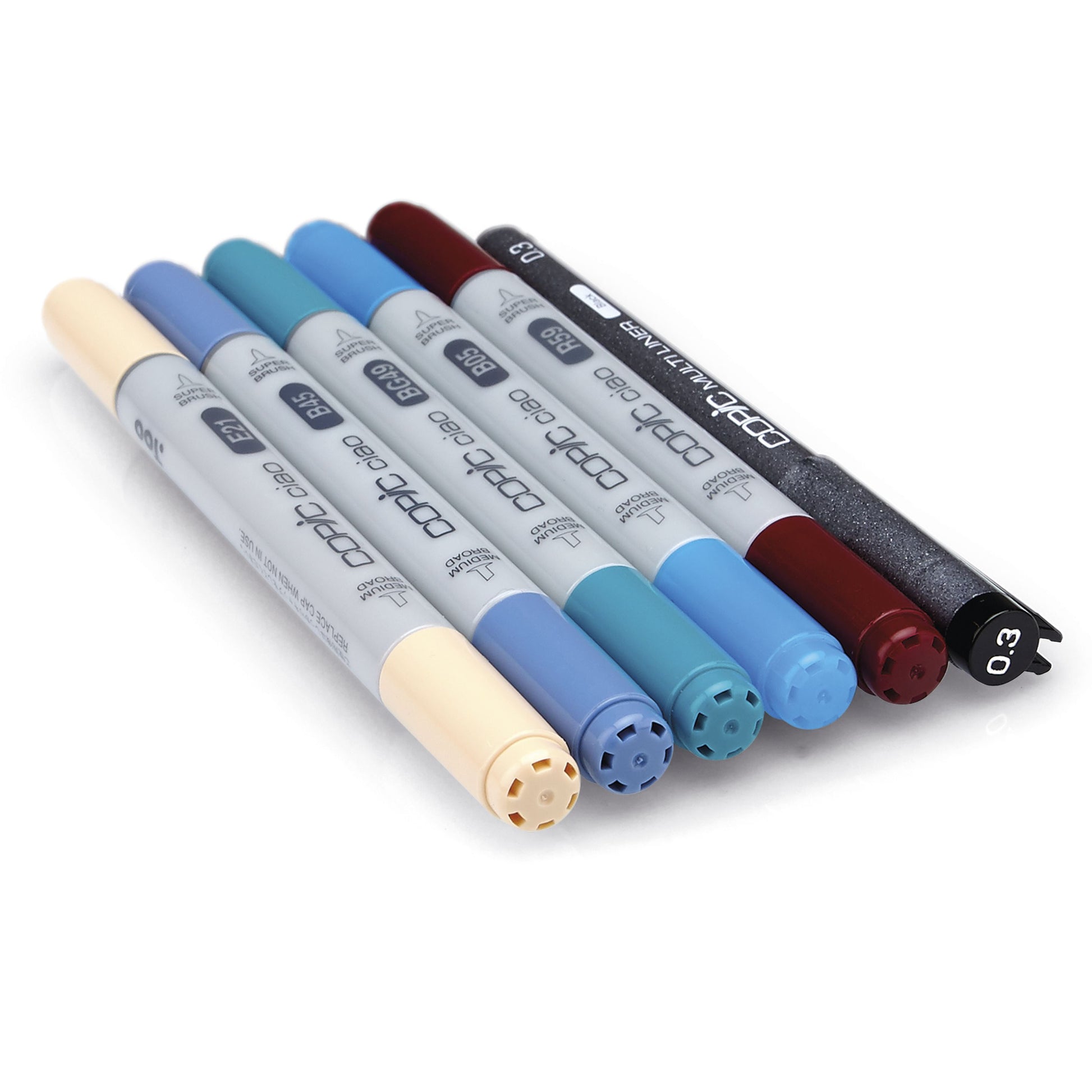 Copic Ciao Permanentmarker – Doppeltspitze (Keilspitze, Bürstenspitze) – Manga 2, 6er-Set