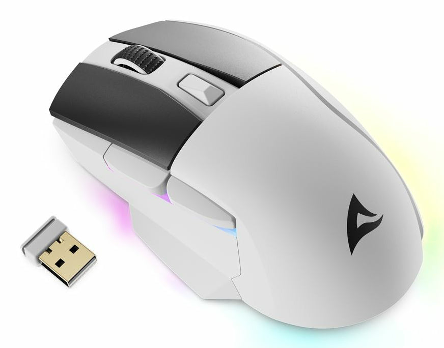 R-Go Tools Sharkoon SKILLER SGM50W – Gaming-Maus – Kabellos (2,4 GHz), 6400 DPI, RGB-Beleuchtung, Rechtshänder, Weiss