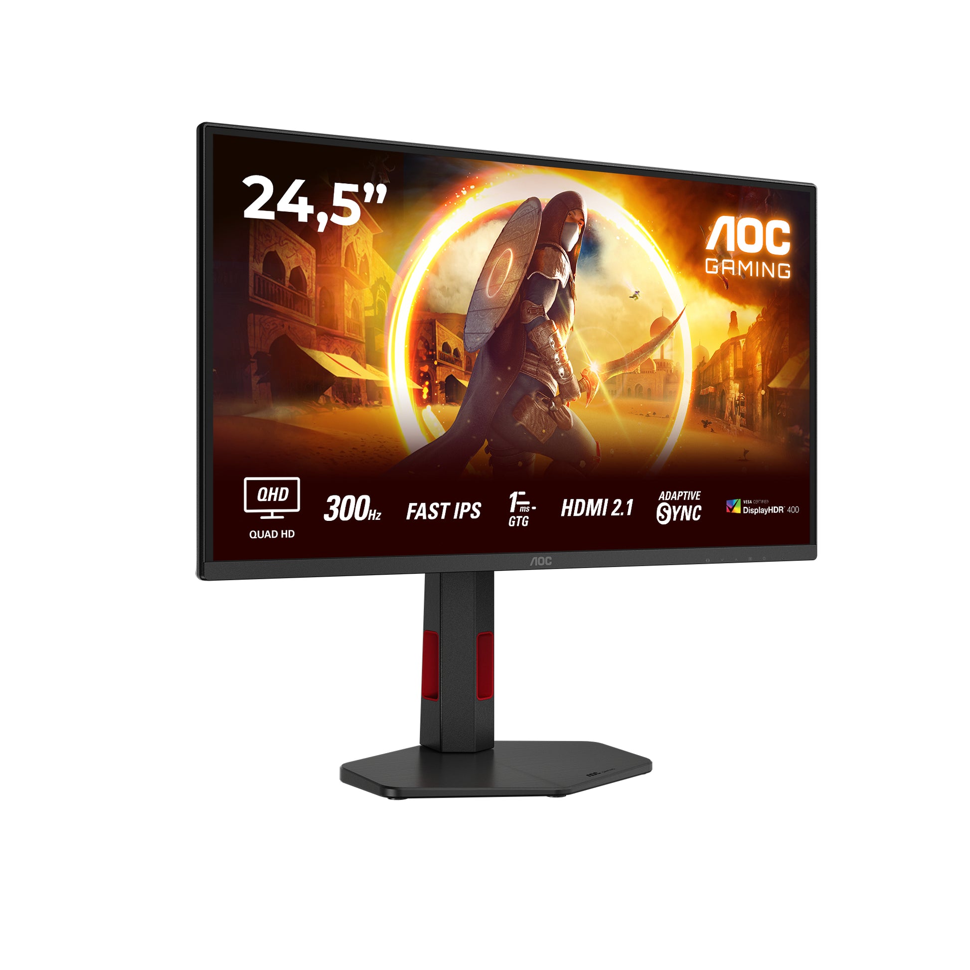 AOC Q25G4SR – Monitor, 24,5" 2560 × 1440 (WQHD), IPS, 300 Hz, Adaptive Sync, Lautsprecher, Rot