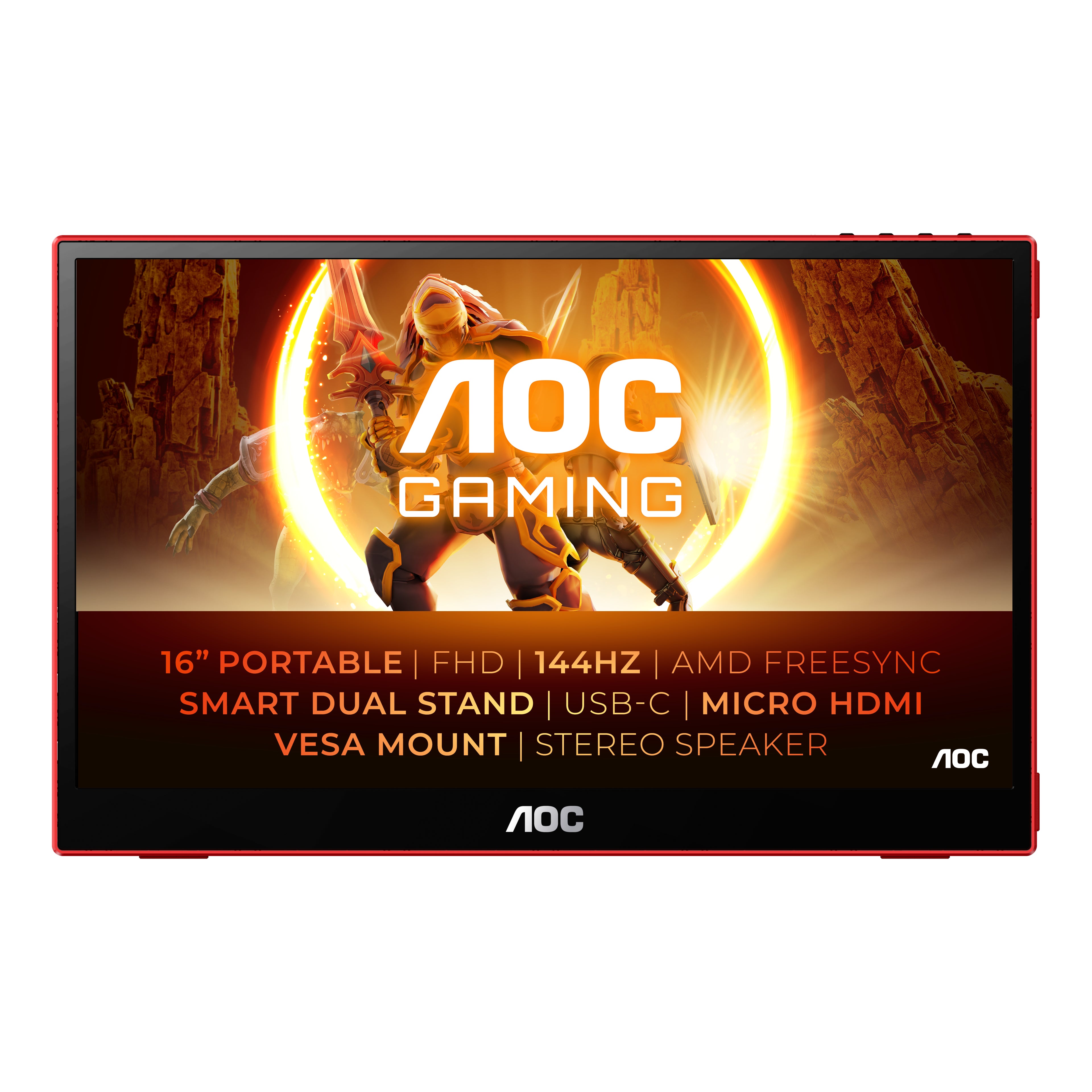 AOC 16G3 – Tragbarer Monitor, 15,6", IPS, 144 Hz, 250 cd/m², USB-C, FreeSync, VESA 50 × 50, Rot