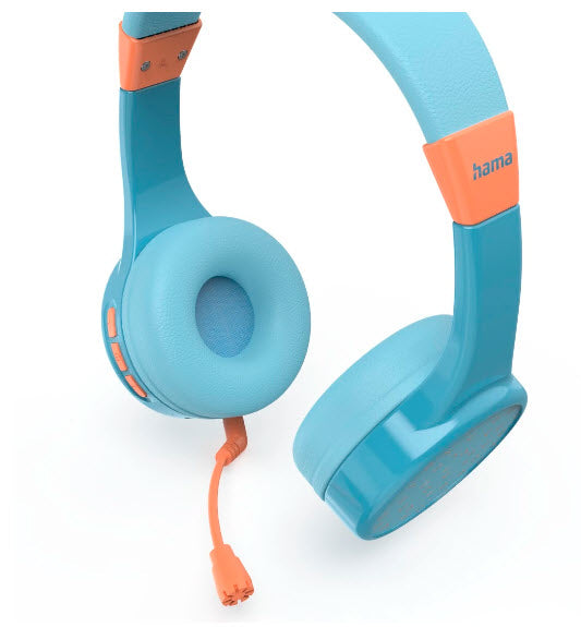 Hama Teens Guard II – On-Ear Headset – Bluetooth, max. 85 dB, Abnehmbares Mikrofon – Blau/Orange – bis 50 h