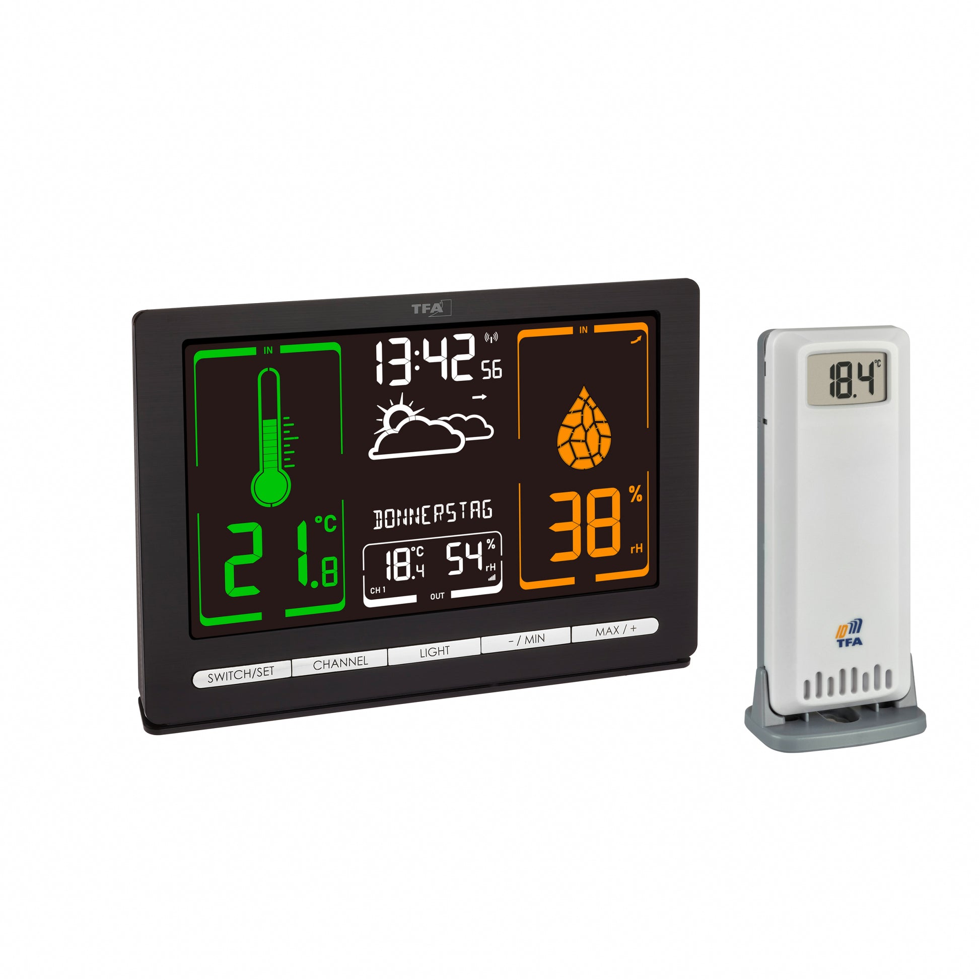 TFA-Dostmann METEOCHROME Temperatur-/Feuchtesensor – 868 MHz, −40–60 °C, 10–99 %, Innen/Aussen