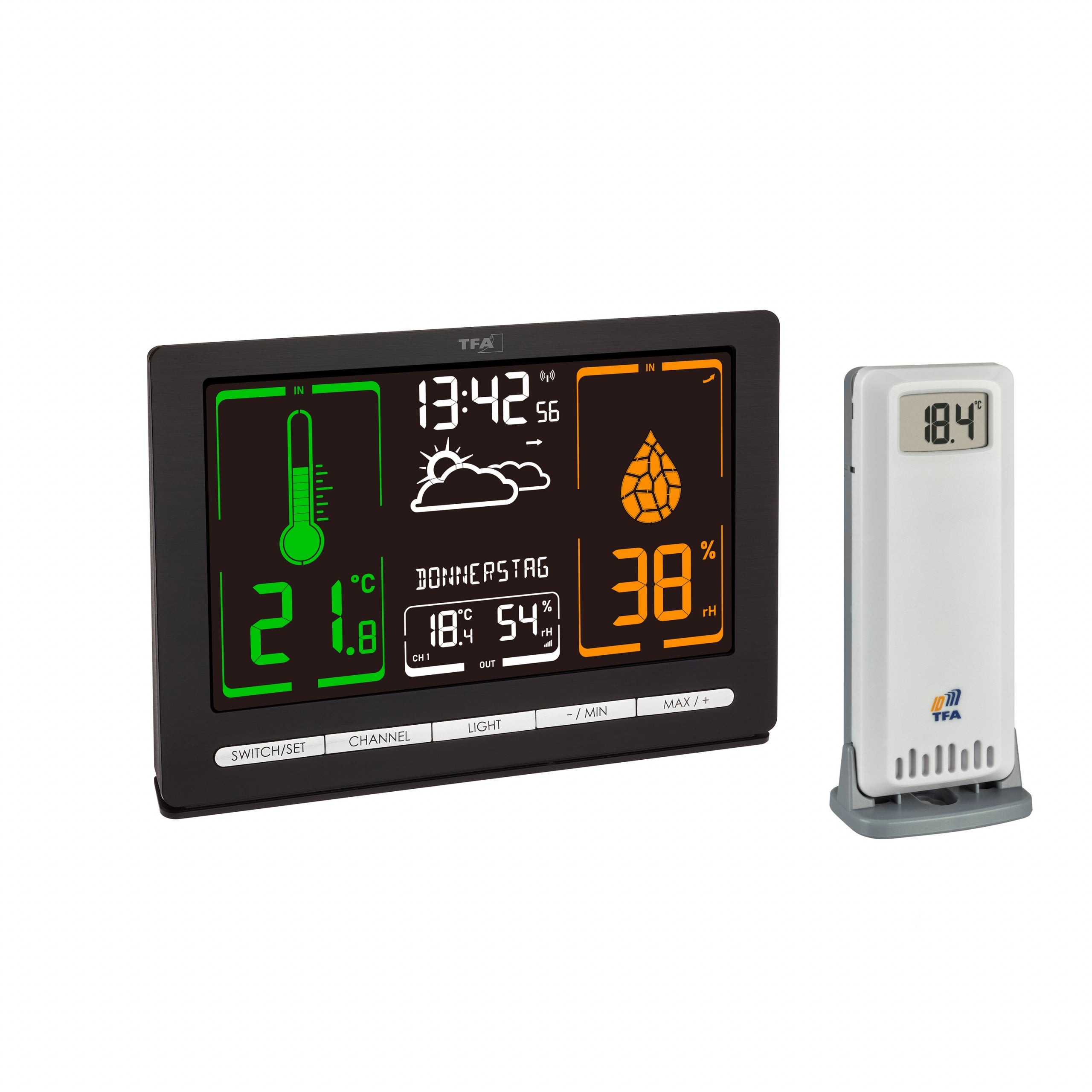 TFA-Dostmann METEOCHROME Temperatur-/Feuchtesensor – 868 MHz, −40–60 °C, 10–99 %, Innen/Aussen