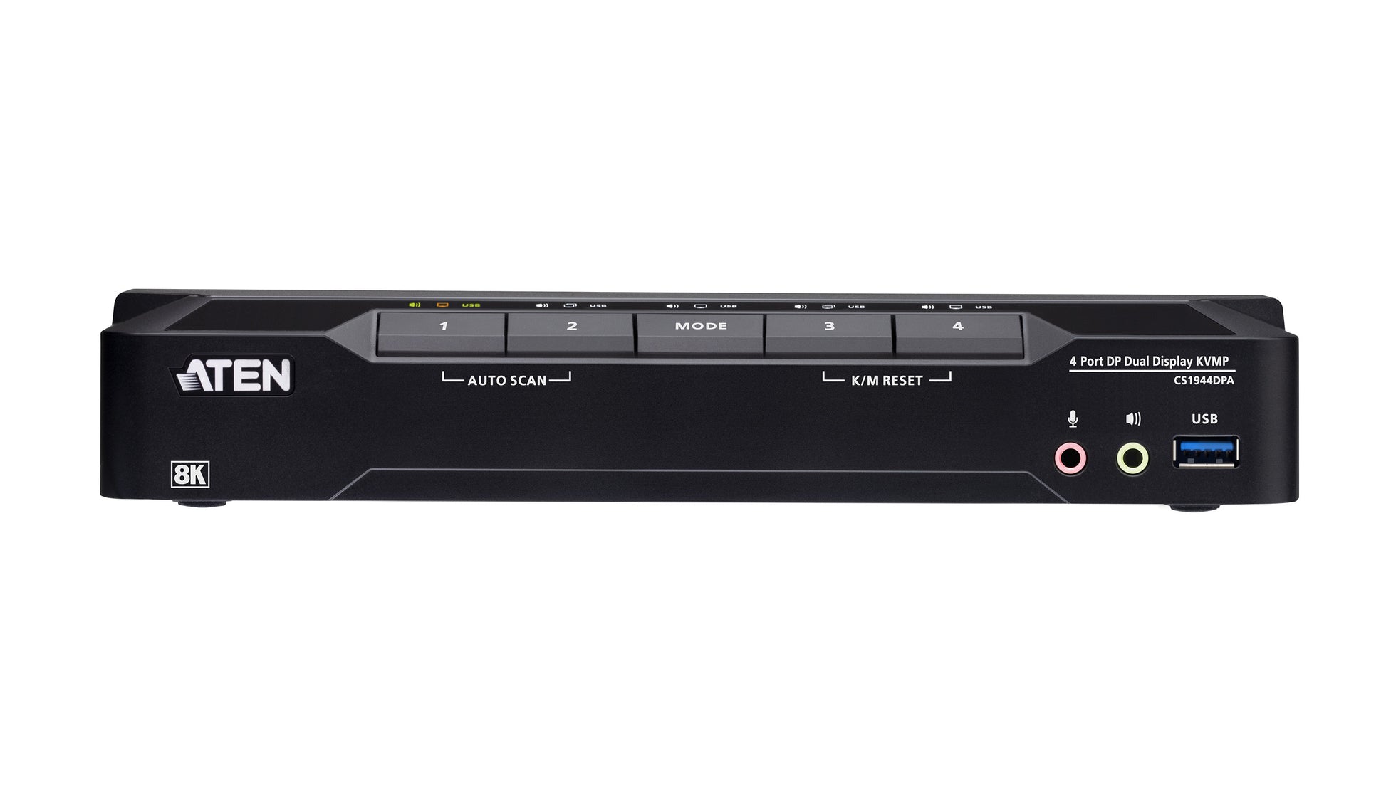 ATEN 4-Port DisplayPort Dual-View KVM-Switch – 7680 × 4320/60 Hz, USB 3.0-Hub, Audio