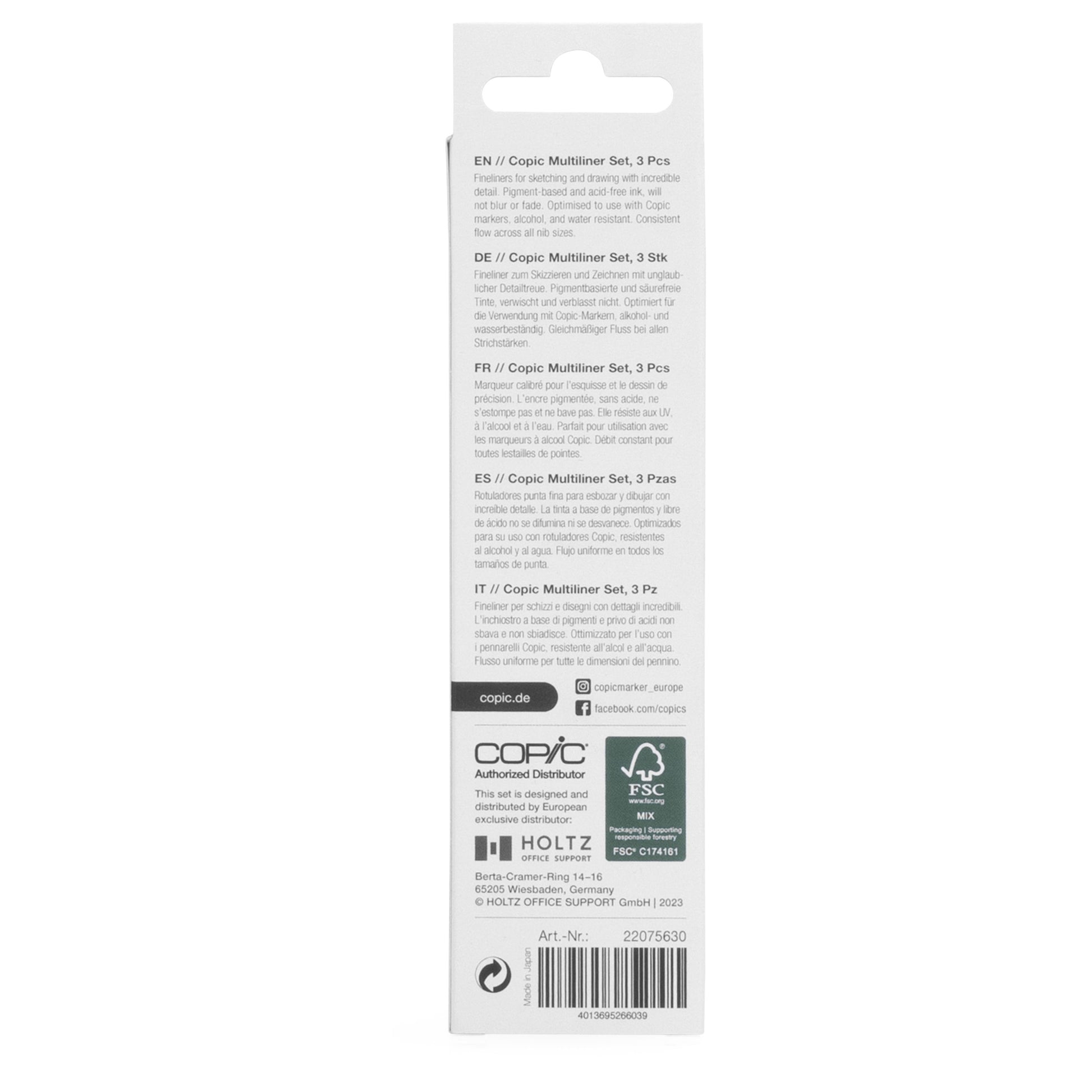 Copic Multiliner Fineliner Set – 3 Stk., 0,3–0,8 mm, schwarz, wasserfest