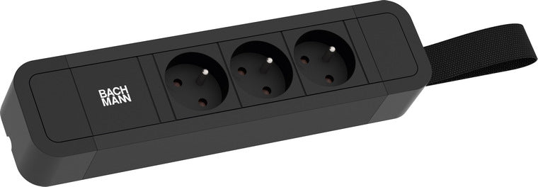 BACHMANN PRIMO 2 Steckdosenleiste, 3×UTE, 2 m, Schutzkontaktwinkelstecker, Schlaufe zum Aufhängen – Schwarz
