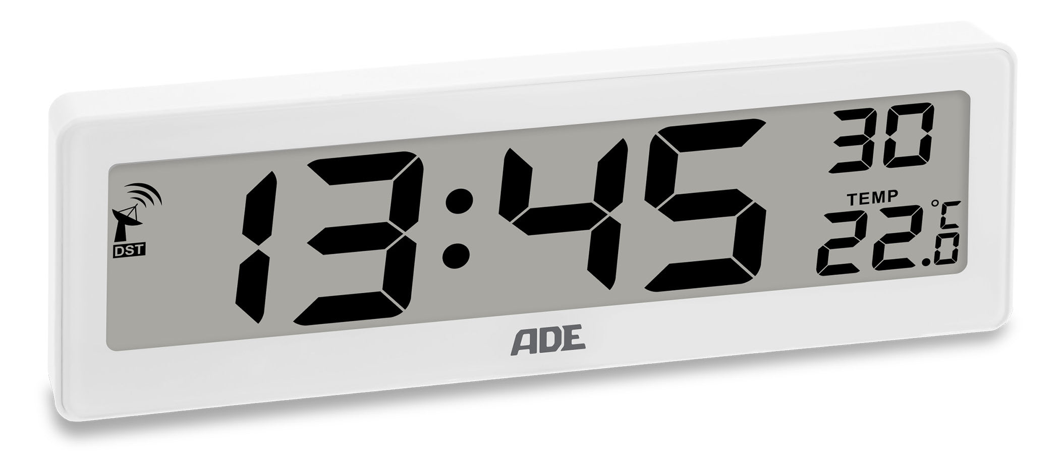 ADE Wecker CK1704-1 Funk – Digital – 21,6 × 2,2 × 7,2 cm, Weiss, Schlummerfunktion, Thermometer