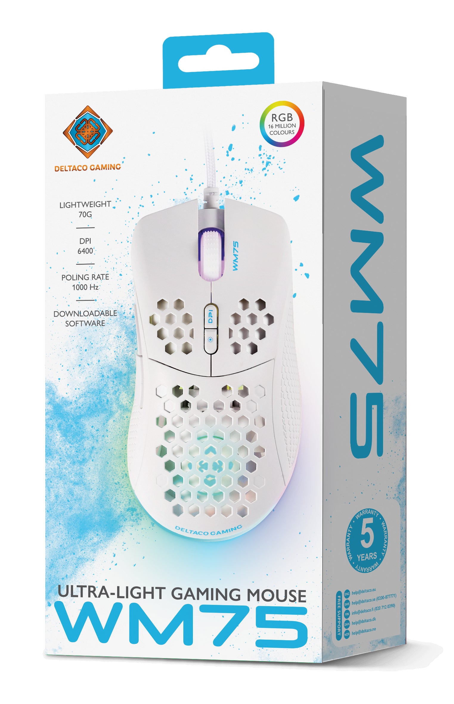 Deltaco Gaming GAM-108-W – Gaming-Maus – Kabelgebunden (USB-A), 6400 DPI, RGB-Beleuchtung, rechts