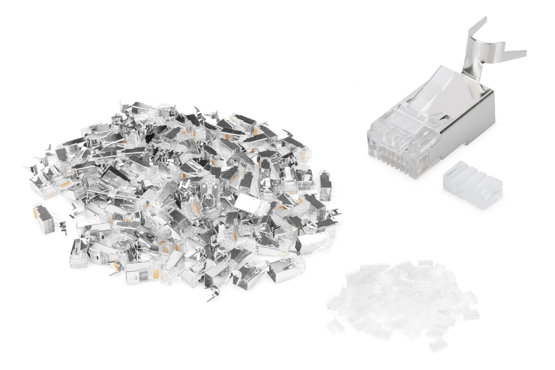 Digitus RJ-45 Modularstecker (100er-Pack) – Cat6a, geschirmt, Goldkontakte, gerade, transparent