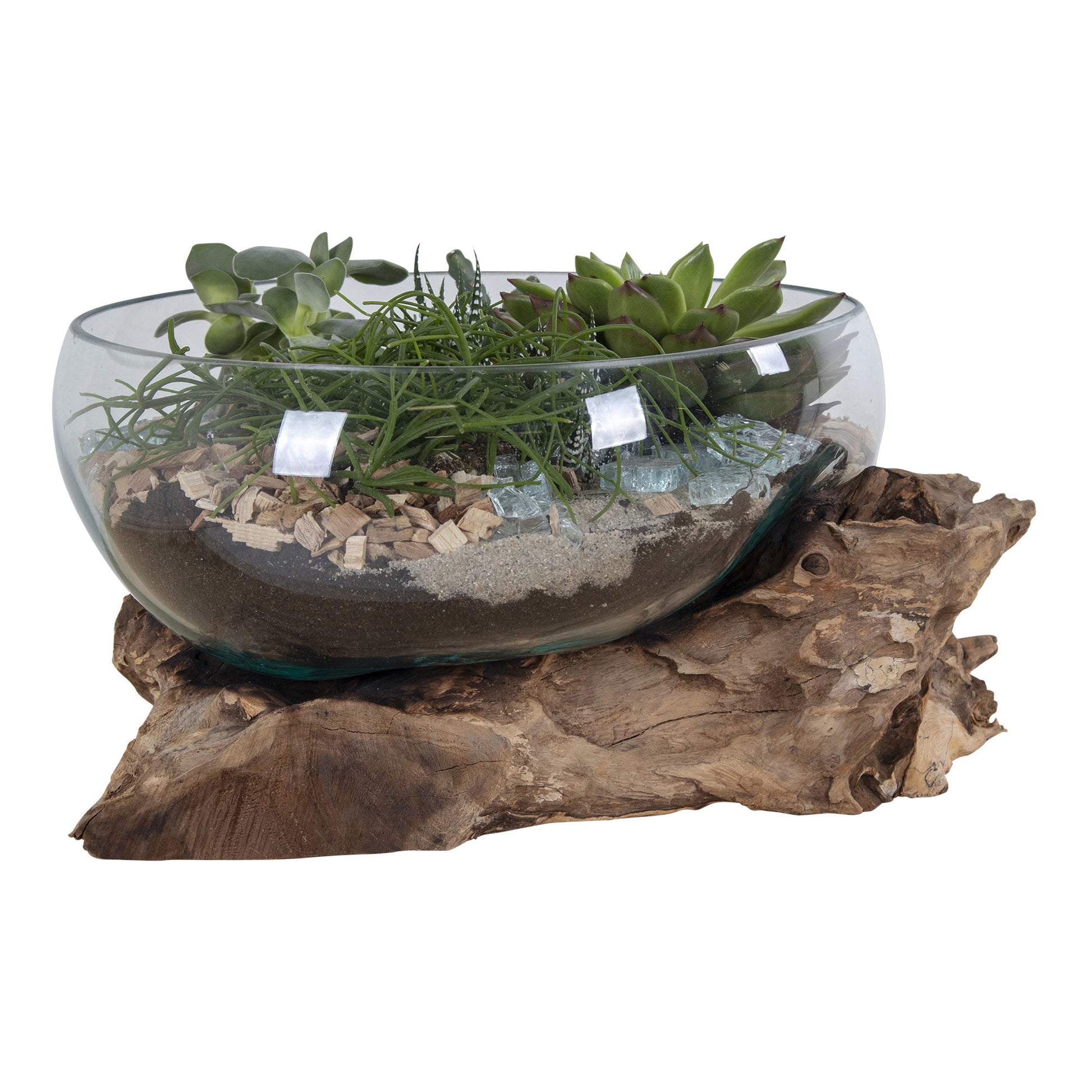 House Nordic Schale – Teakholz & Glas & Stahl, natur – Ø 26 × 20 cm