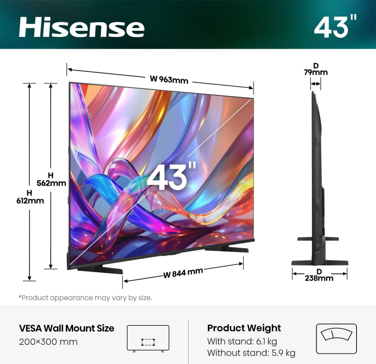 Hisense 43E7S – 43" QLED Fernseher – 4K UHD – QLED – VIDAA U9.5 – 60 Hz – Dolby Vision – 300 cd/m²