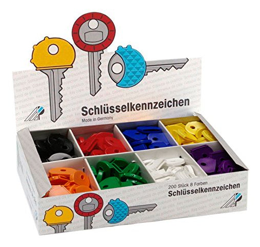 Wedo 262 8025 – Zubehör, runde Schlüsselkappen, 200 Stück, Kunststoff, gemischte Farben, 25 × 20 mm